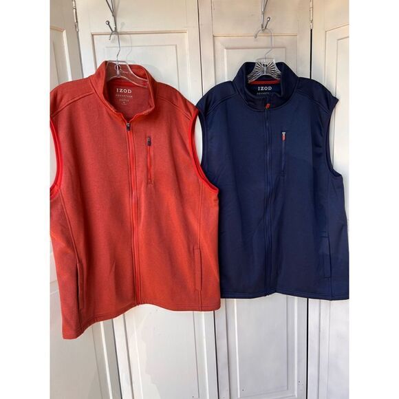 Izod Mens Advantage Vest Orange Blue Waist Length Pockets Collar Lot Of 2 XL - Picture 1 of 9